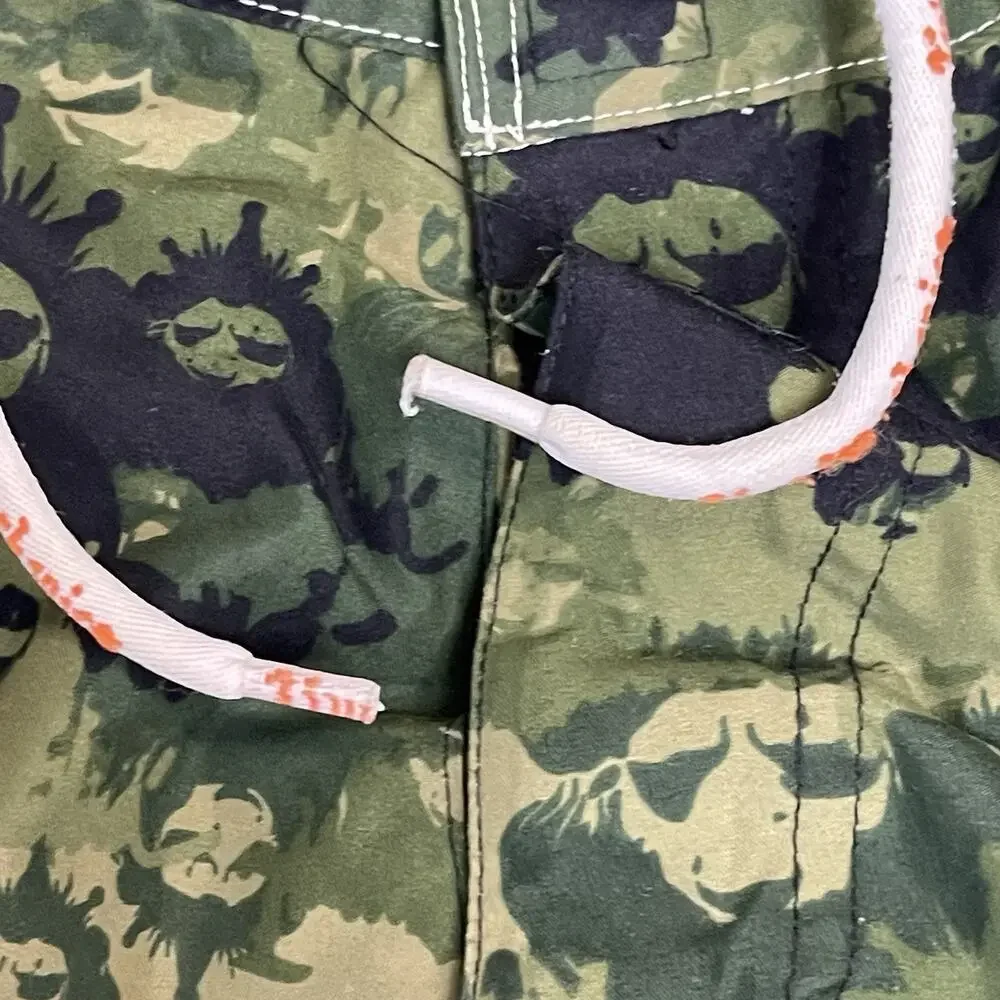 Live Mechanics Board Short Mens 36 Green Camo Lion Print Cargo‎ Drawstring Waist